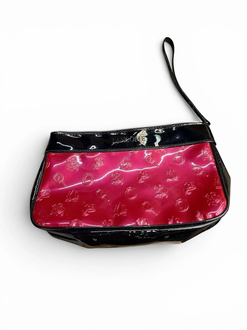 Lancome Black and Hot Pink Patent Wrist Strap Cosmetic Pouch